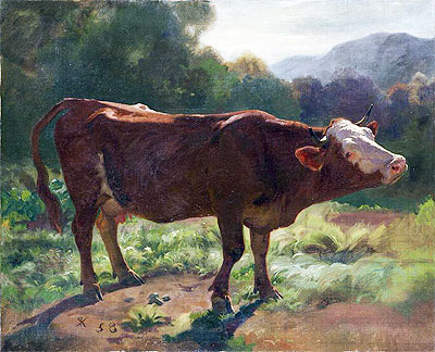 Standing Cow In Landscape, 1858 by Rudolf Koller | Painting Reproduction