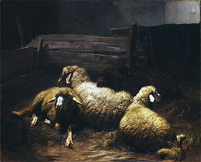 Schafe im Stall, 1861 | Rudolf Koller | Painting Reproduction