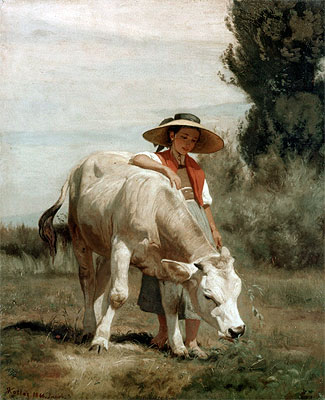 Madchen mit Rind, 1866 | Rudolf Koller | Gemälde Reproduktion