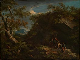 Bergige Waldlandschaft mit rastenden Kriegern, undated von Salvator Rosa | Gemälde-Reproduktion