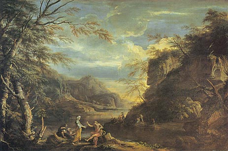 River Landscape with Apollo and the Cumaean Sibyl, c.1655 | Salvator Rosa | Painting Reproduction