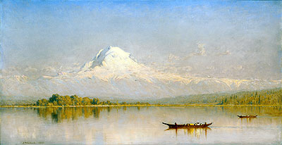 Mount Rainier, Bucht von Tacoma - Puget Sound, 1875 von Sanford Robinson Gifford | Leinwand-Kunstdruck