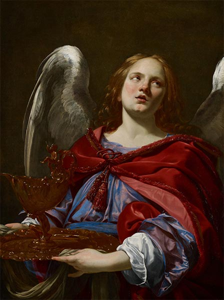 Angel Holding the Vessel and Towel, 1627 | Simon Vouet | Painting Reproduction