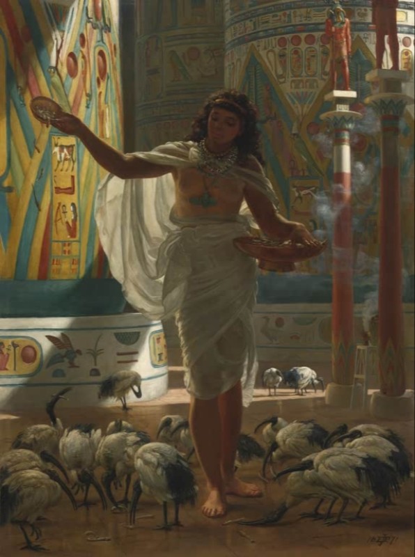Edward Poynter | Fütterung des heiligen Ibis in den Hallen von Karnak, 1871 Fütterung des heiligen Ibis in den Hallen von Karnak, 1871 | Edward Poynter