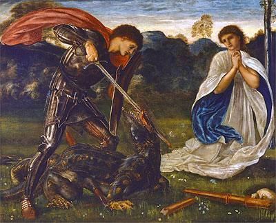 Der Kampf: St. Georg tötet den Drachen | Burne-Jones | Gemälde Reproduktion