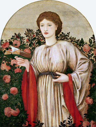 Girl with Book with Roses Behind, undated | Burne-Jones | Gemälde Reproduktion