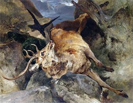 A Deer Fallen from a Precipice, 1828 by Landseer | Painting Reproduction