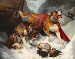 Alpine Mastiffs Reanimating a Distressed Traveler | Landseer | Painting Reproduction