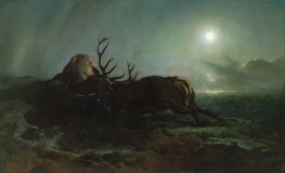 Night (Two Stags Battling by Moonlight) | Landseer | Painting Reproduction