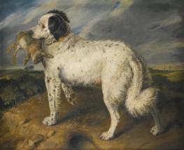 Venus, a Landseer Newfoundland with a Rabbit | Landseer | Painting Reproduction