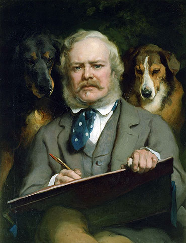 The Connoisseurs: Portrait of the Artist with two Dogs, 1865 | Landseer | Painting Reproduction