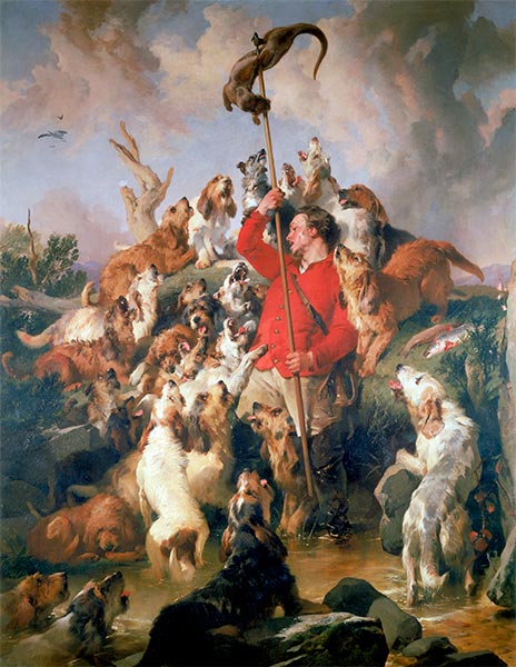 The Otter Speared, Portrait of the Earl of Aberdeen's Otterhounds | Landseer | Painting Reproduction