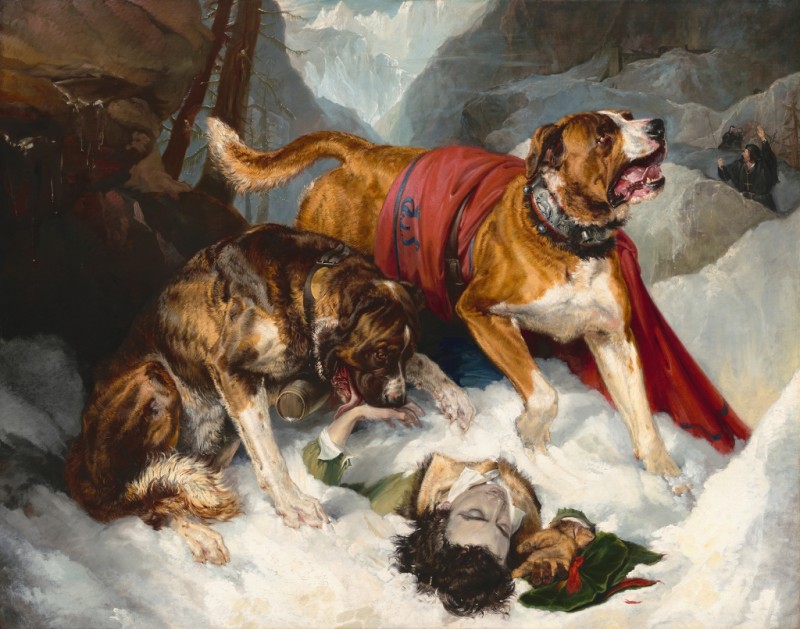 Alpine Mastiffs Reanimating a Distressed Traveler, 1820 | Landseer