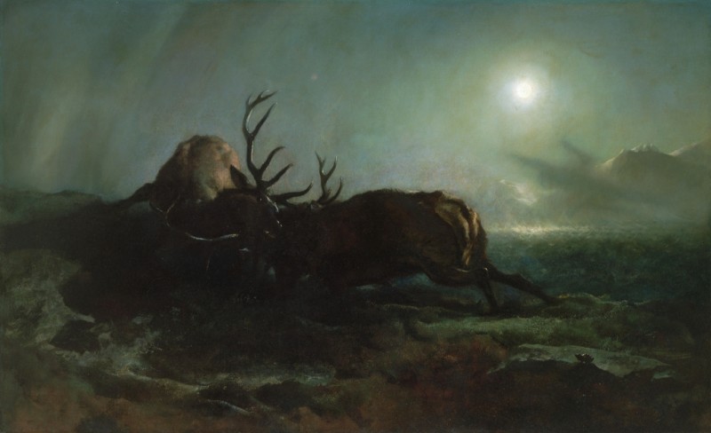 Nacht (Zwei Hirsche im Mondlicht kämpfend), 1853 | Landseer