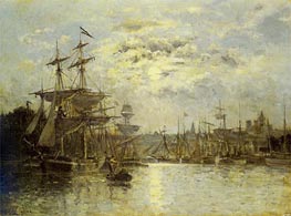 Bassin a Caen. Effet de lune, undated by Lepine | Painting Reproduction