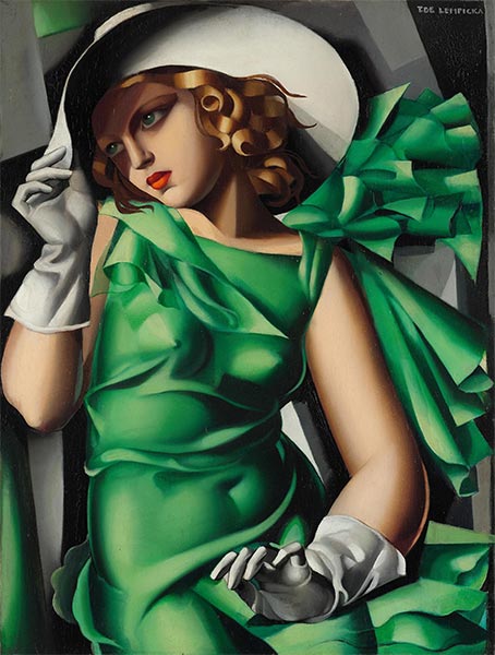 Junge Dame mit Handschuhen (Junges Mädchen in Grün), 1927 | Lempicka | Gemälde Reproduktion