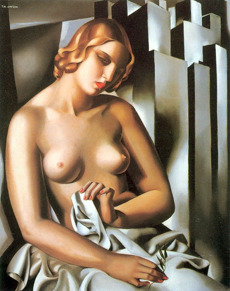 Nacktes Mädchen mit Gebäuden, 1930 | Lempicka | Gemälde Reproduktion
