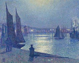 Mondnacht im Hafen von Boulogne, 1900 von Rysselberghe | Gemälde-Reproduktion