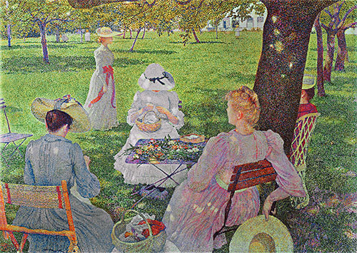 Family in an Orchard, 1890 | Rysselberghe | Gemälde Reproduktion