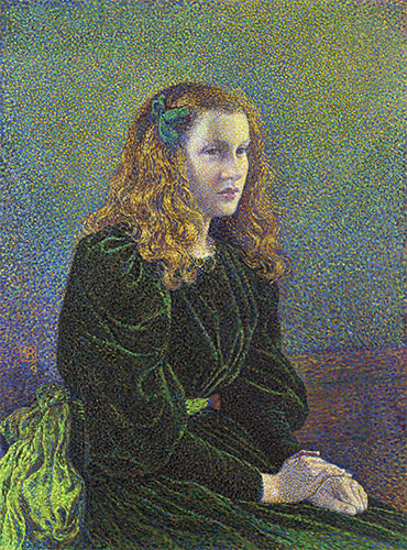 Young Woman in Green Dress (Germaine Marechal), 1893 | Rysselberghe | Gemälde Reproduktion
