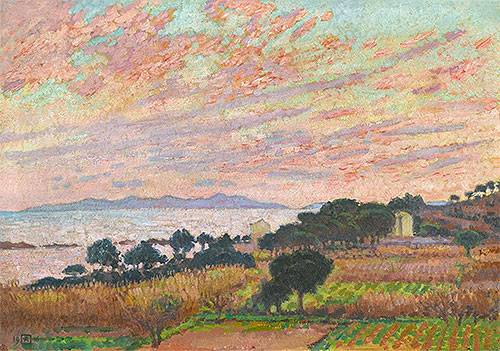 Die Bucht bei Sonnenuntergang (Saint Clair) | Rysselberghe | Gemälde Reproduktion