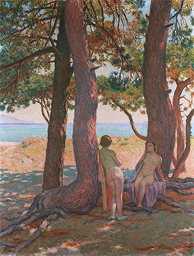 Two Bathers under the Pines by the Sea, 1925 | Rysselberghe | Painting Reproduction