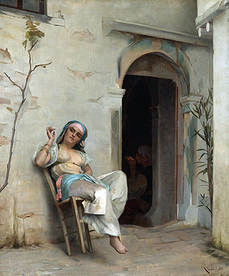 Turkish Woman Smoking (In the Courtyard), 1887 | Theodore Jacques Ralli | Painting Reproduction