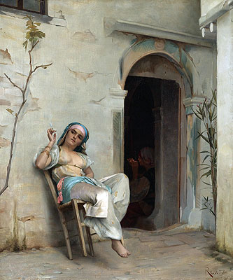 Turkish Woman Smoking (In the Courtyard), 1887 by Theodore Jacques Ralli | Painting Reproduction