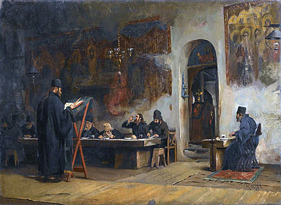 Refectory in a Greek Monastery (Mount Athos), 1885 | Theodore Jacques Ralli | Gemälde Reproduktion