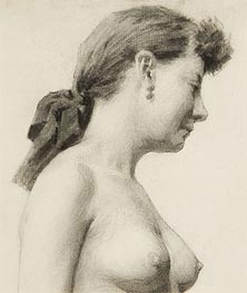 Head and Torso of a Woman with Ribbon in her Hair, undated von Thomas Eakins | Gemälde-Reproduktion