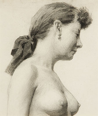 Head and Torso of a Woman with Ribbon in her Hair, n.d. | Thomas Eakins | Gemälde Reproduktion