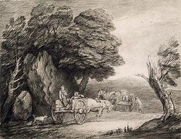 Wooded Landscape with Carts and Figures, Undated von Gainsborough | Gemälde-Reproduktion