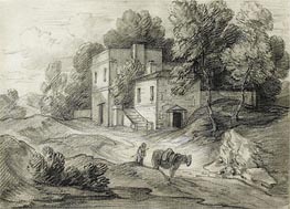 Wooded Landscape with Mansion, Figure and Packhorse, Undated von Gainsborough | Gemälde-Reproduktion