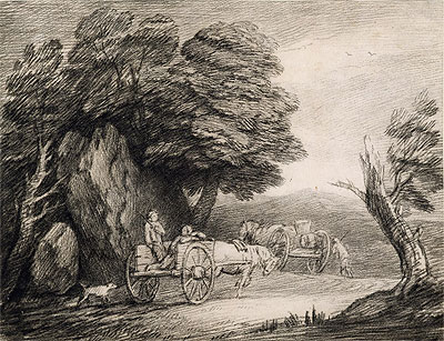 Wooded Landscape with Carts and Figures, n.d. | Gainsborough | Painting Reproduction
