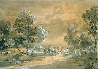 An Open Landscape with Travellers on a Road, Undated | Gainsborough | Painting Reproduction