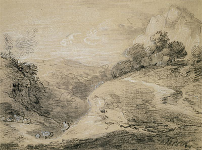 A Hilly Landscape with Shepherd and Sheep, Undated | Gainsborough | Painting Reproduction