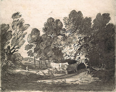 Wooded Landscape with Herdsmen and Cows, c.1780/88 | Gainsborough | Gemälde Reproduktion