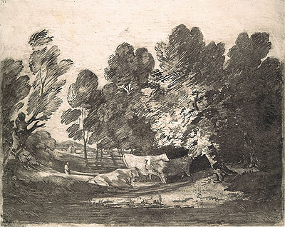 Waldlandschaft mit Hirten und Kühen | Gainsborough | Gemälde Reproduktion