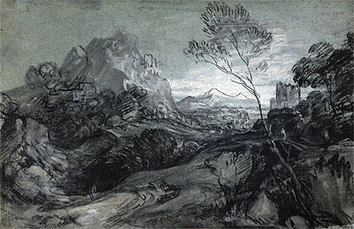 Mountain Landscape with Figures and Buildings, c.1770 | Gainsborough | Gemälde Reproduktion
