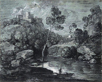 Mountain Landscape with a Castle and a Boatman, c.1780 | Gainsborough