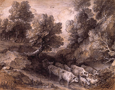 Wooded Landscape with Cattle and Goats, n.d. | Gainsborough | Gemälde Reproduktion