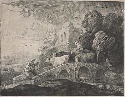 Wooded Landscape with Herdsmen Driving Cattle, c.1779/80 | Gainsborough | Gemälde Reproduktion