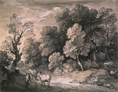 Wooded Landscape with Herdsman and Cattle, 1775 | Gainsborough | Painting Reproduction