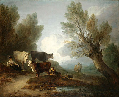 Landscape With Cattle, a Young Man Courting a Milkmaid, n.d. by Gainsborough | Painting Reproduction
