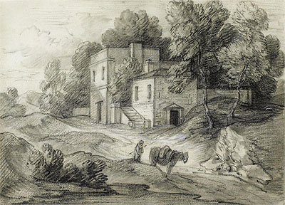Wooded Landscape with Mansion, Figure and Packhorse, n.d. | Gainsborough | Gemälde Reproduktion