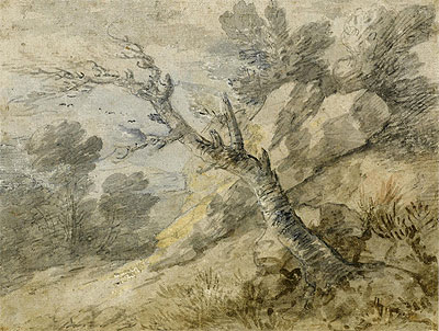 Landscape with Rocks and Tree Stump, n.d. by Gainsborough | Painting Reproduction