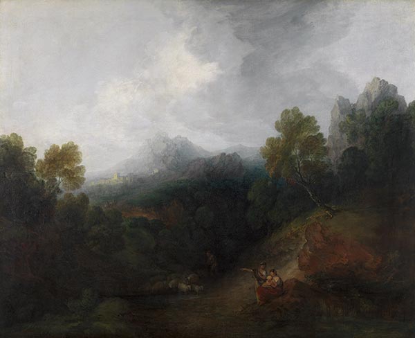 Mountain Valley with Figures and Distant Village, c.1773/77 | Gainsborough | Painting Reproduction