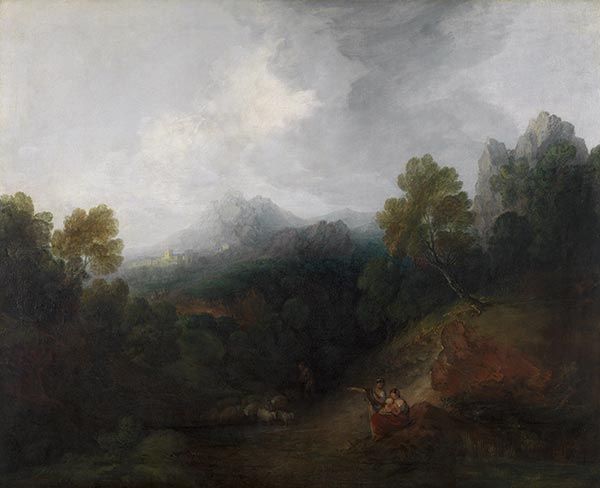 Mountain Valley with Figures and Distant Village | Gainsborough | Painting Reproduction