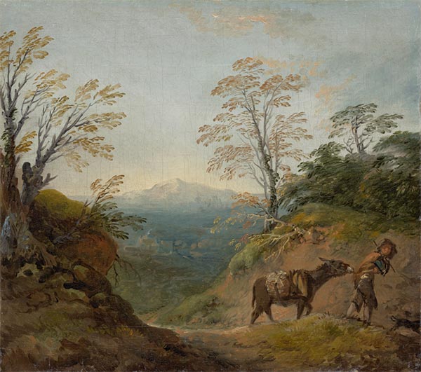 Wooded Landscape with a Boy Leading a Donkey, c.1760/1765 | Gainsborough | Painting Reproduction
