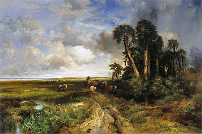 Bringing Home the Cattle - Coast of Florida, 1879 | Thomas Moran | Painting Reproduction